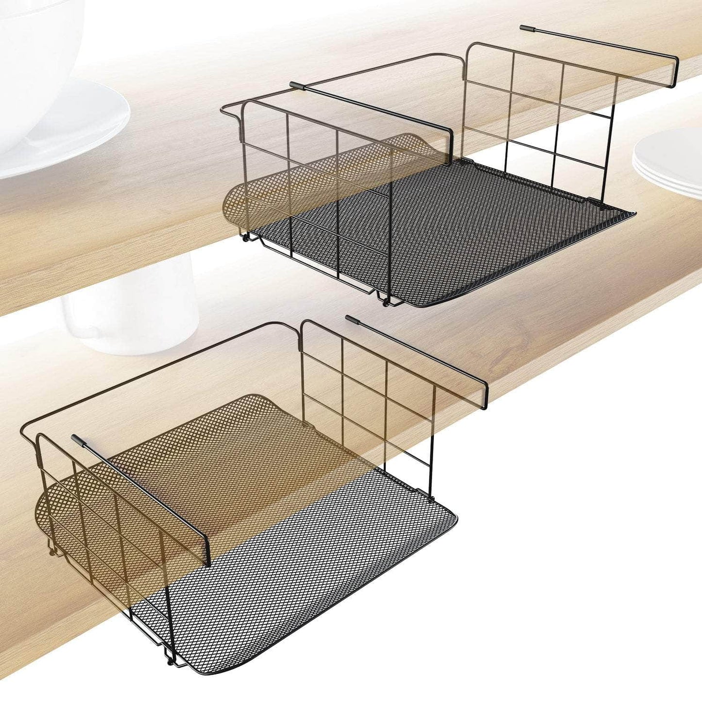 KD Essentials - 2x Kitchen Hanging Basket Undershelf Organizer - Mesh Design