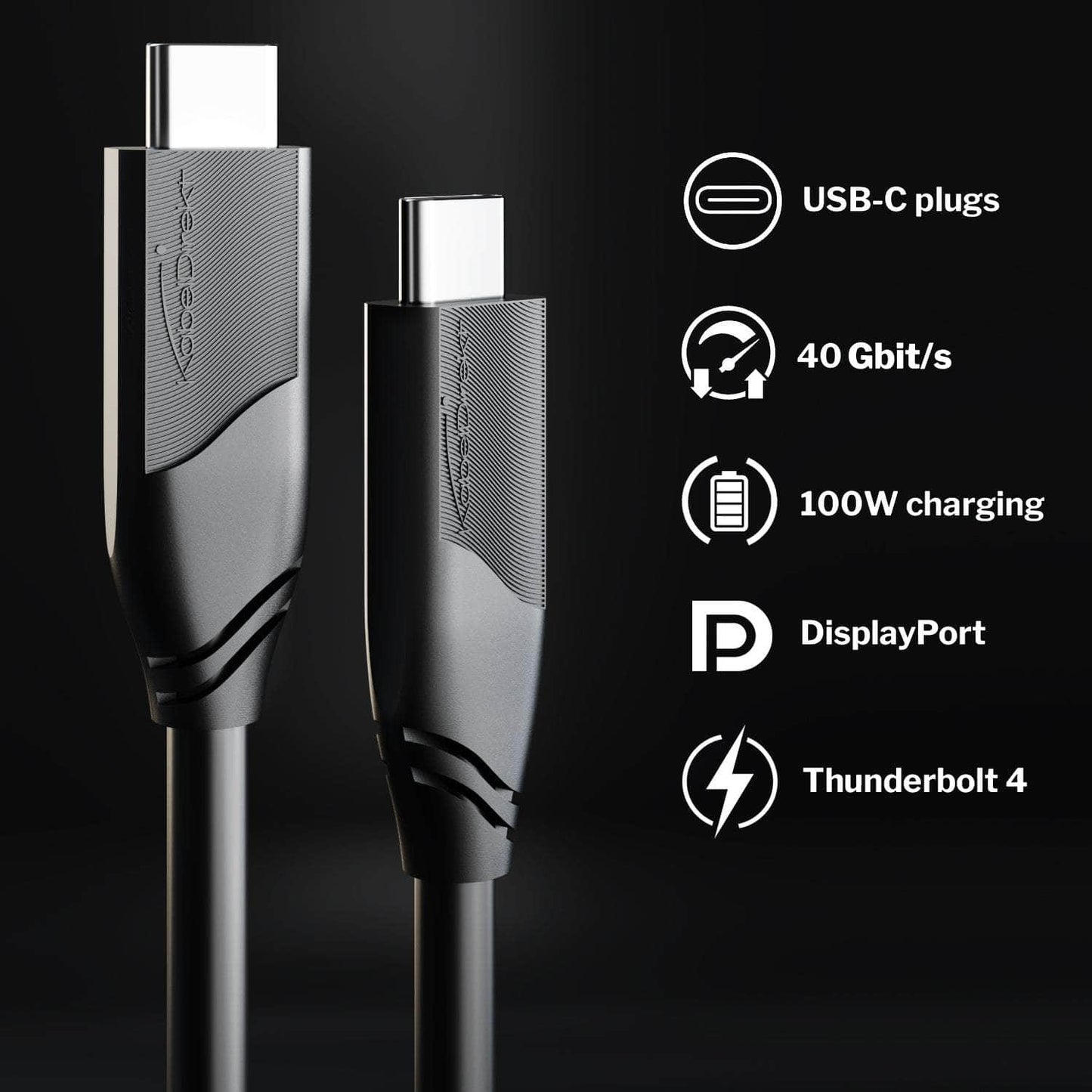 USB-C cable - USB 4.0, Power Delivery 3, Thunderbolt 4, black - 2m