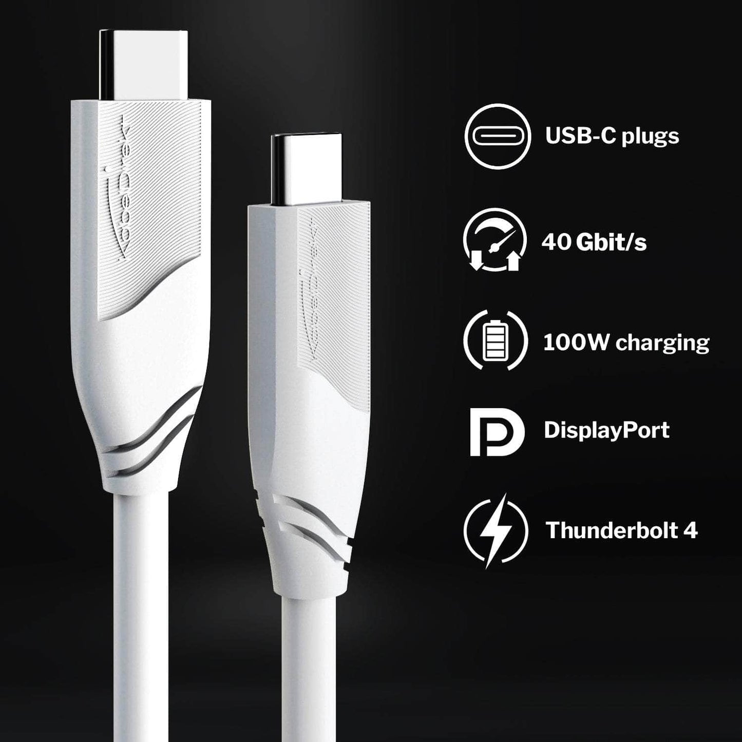 USB-C cable - USB 4.0, Power Delivery 3, Thunderbolt 4, white - 2m