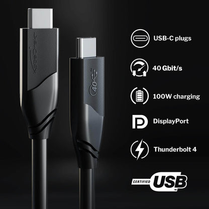 USB-C-Kabel - USB 4.0, Power Delivery 3, Thunderbolt 4, schwarz - 1m