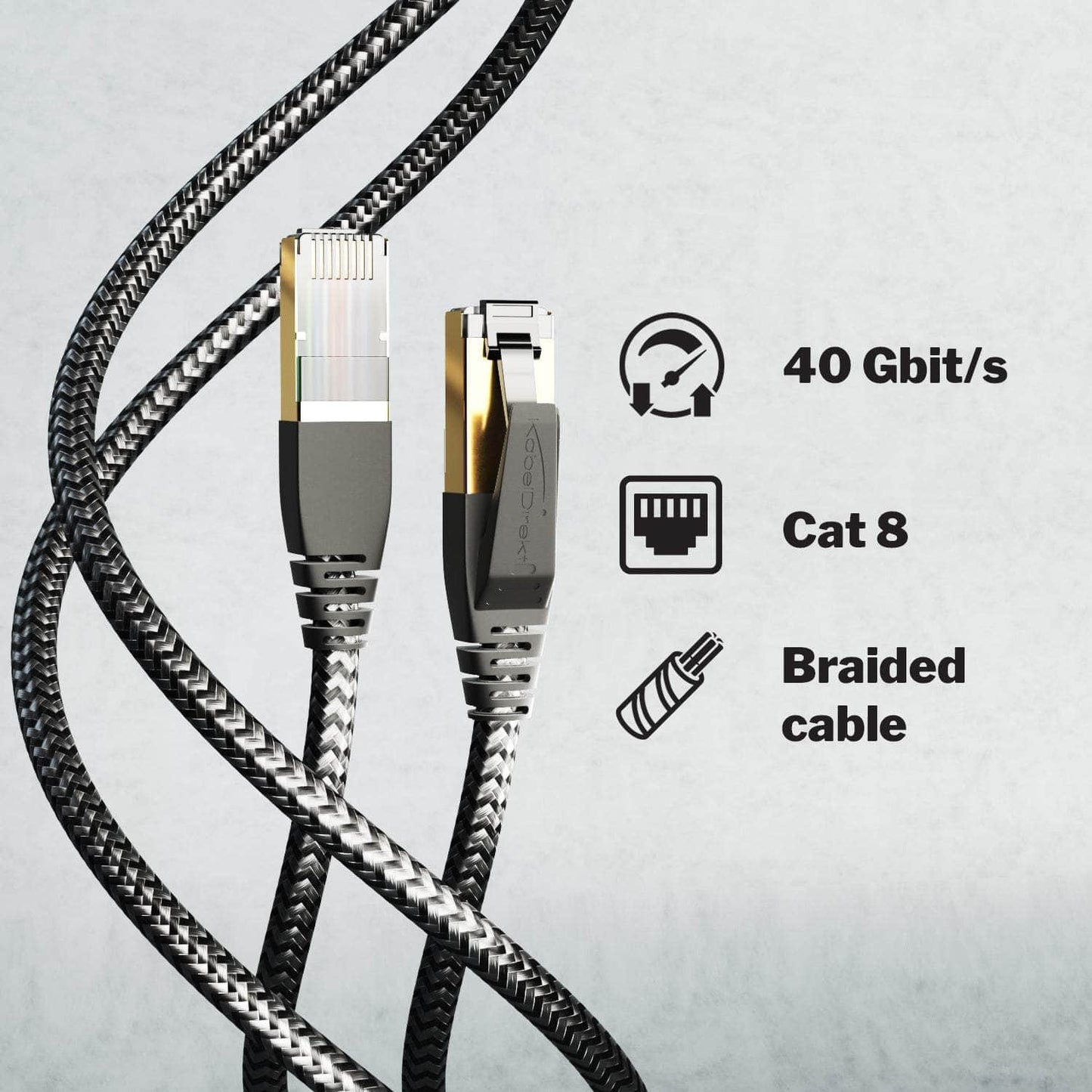 Cat 8 network cable with FlexMesh braiding - 40 Gbit/s Ethernet, LAN & patch cable