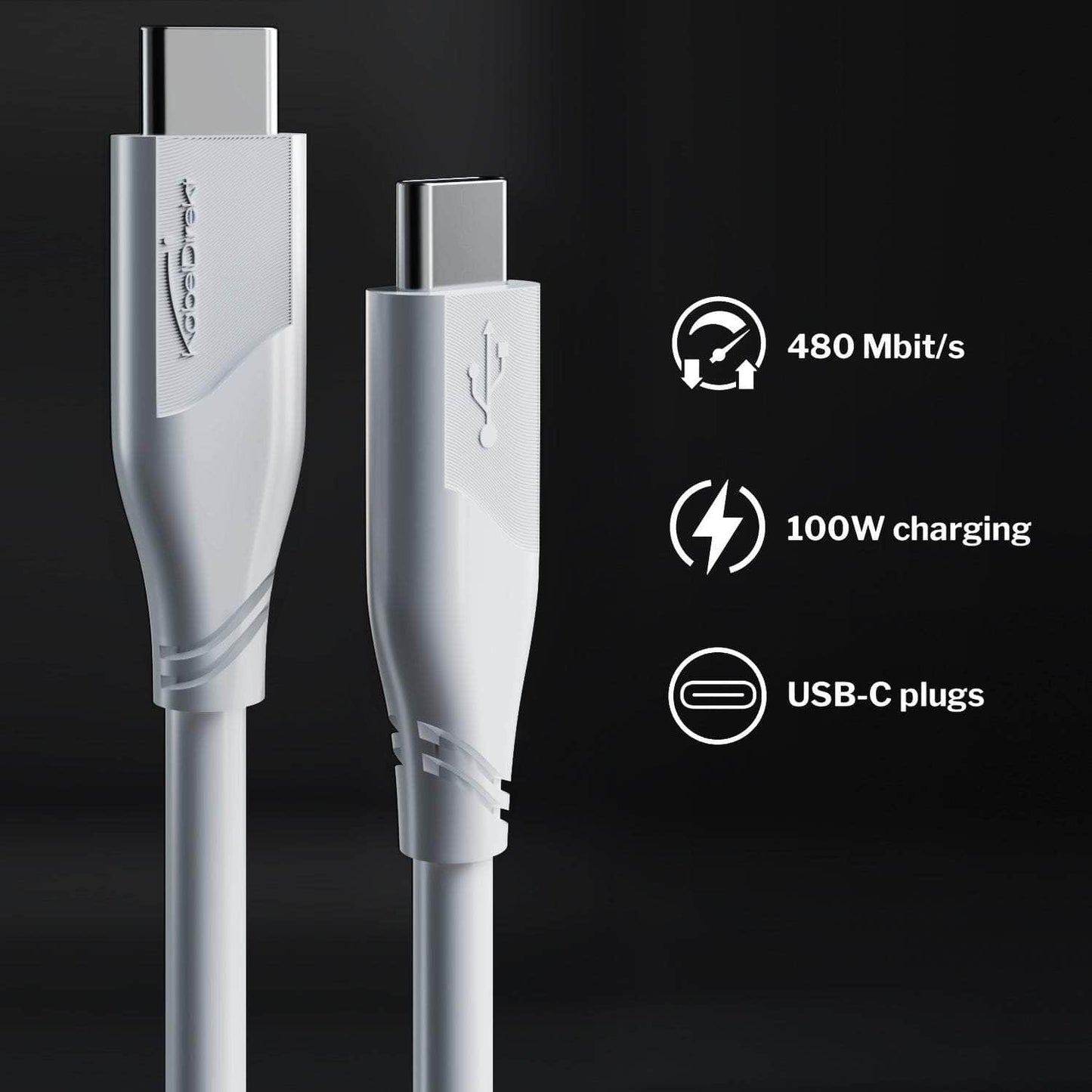 USB-C cable - USB 2.0, Power Delivery 3, white