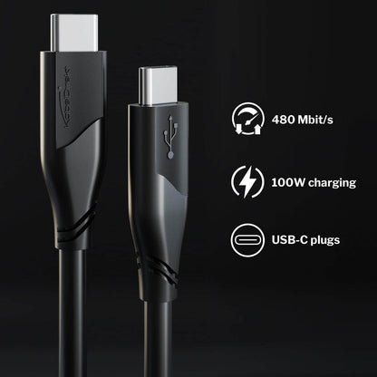 USB-C-Kabel - USB 2.0, Power Delivery 3, schwarz
