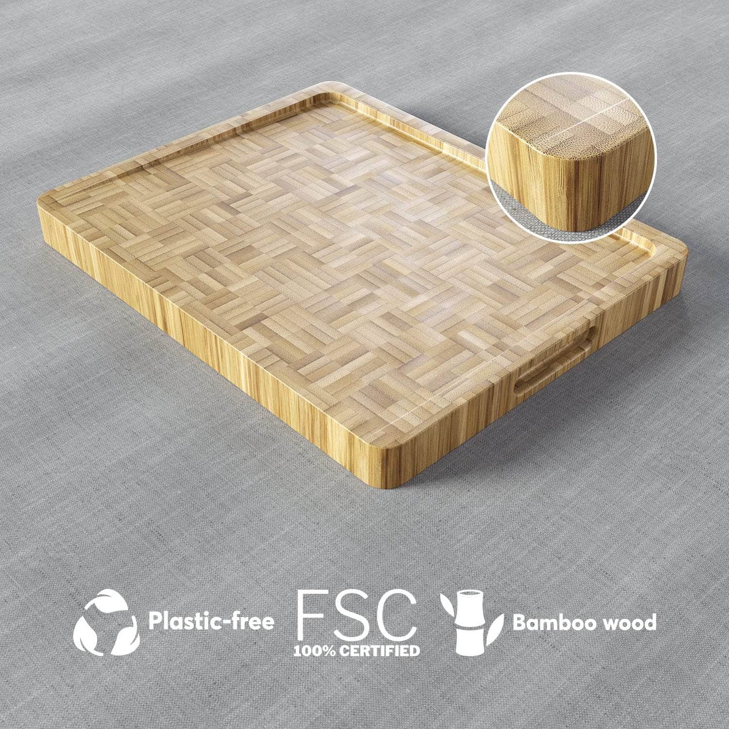 Cutting board made of 100% FSC certified bamboo - size XL - with juice groove and recessed grips - from KD Essentials