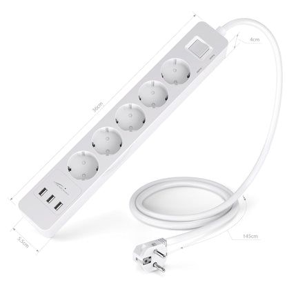 Socket strip white - TÜV-certified multiple socket with 3-way USB