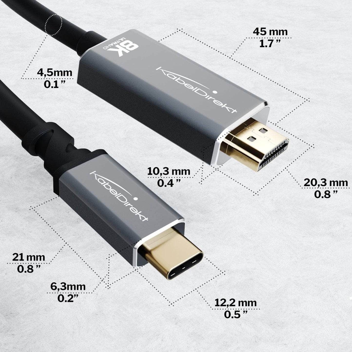 USB-C- auf HDMI-2.1-Adapterkabel mit Metallsteckern – 2 m – für 8K/60 Hz und 4K/120 Hz