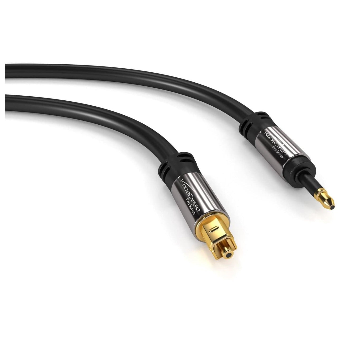TOSLINK to mini-TOSLINK, optical audio cable, fiber optic cable, transmits digital audio signals to televisions/amplifiers/hi-fi devices, black