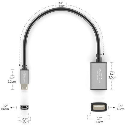 Micro-USB OTG adapter, 15 cm - For connecting USB devices to smartphones, tablets and notebooks with a micro-USB port