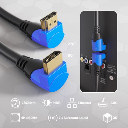 4K High Speed HDMI Kabel – gewinkelt, 90° – mit Ethernet, 3D, ARC, HDR