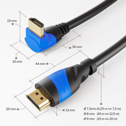 4K High Speed ​​HDMI cable - angled, 90° - with Ethernet, 3D, ARC, HDR