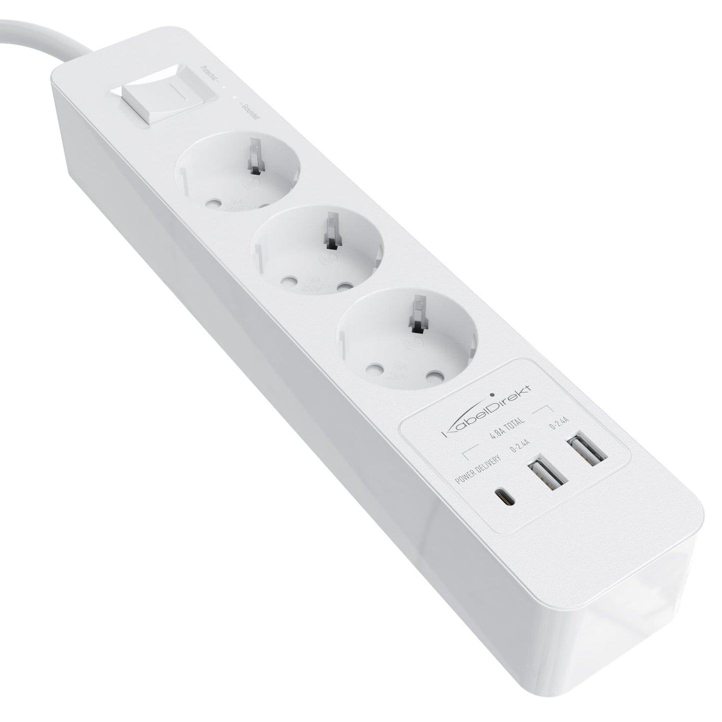 Socket strip white - TÜV-certified multiple socket with USB and Power Delivery