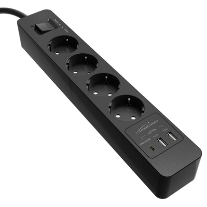 Power strip black - TÜV-certified multiple socket with USB and Power Delivery