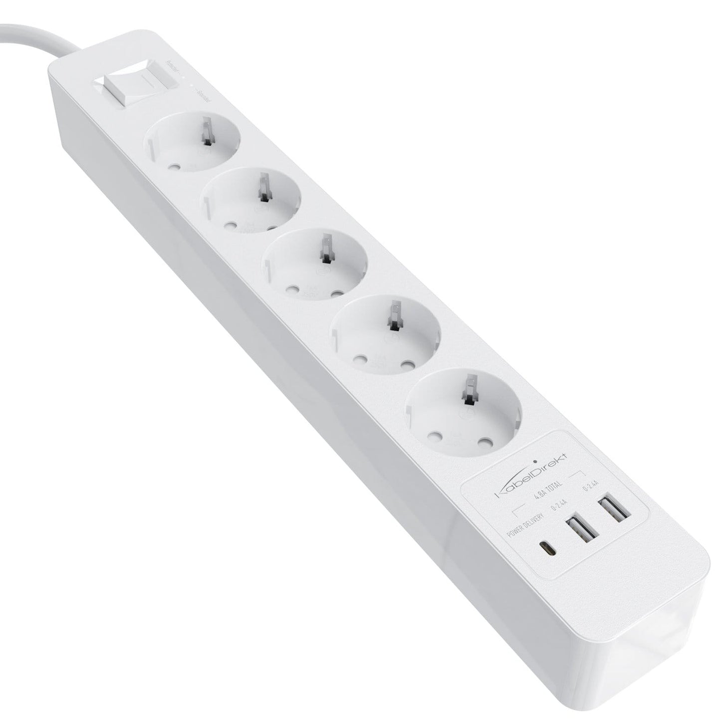 Socket strip white - TÜV-certified multiple socket with USB and Power Delivery