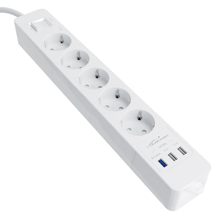 Socket strip white - TÜV-certified multiple socket with USB and Quick Charge