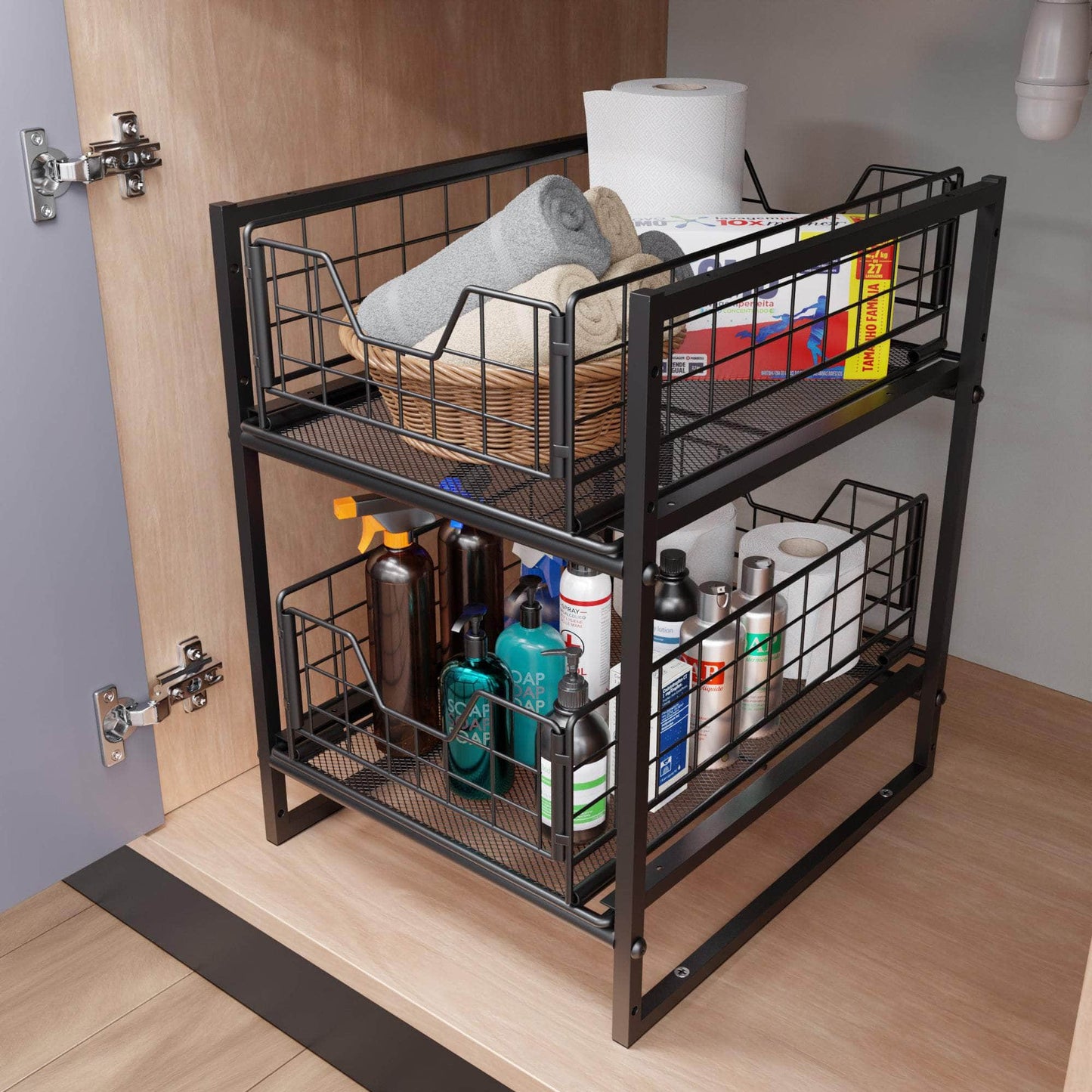 KD Essentials - Sink Cabinet Organizer, Kitchen Cabinet Shelf - Full Metal, 2 Tier
