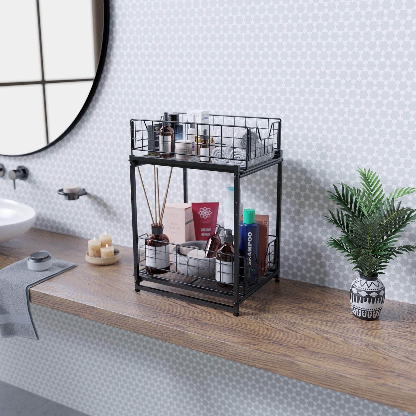 KD Essentials - Sink Cabinet Organizer, Kitchen Cabinet Shelf - Full Metal, 2 Tier