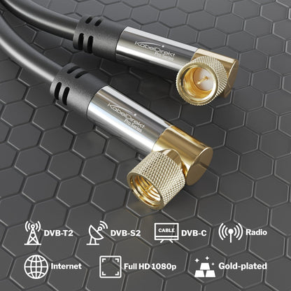 SAT cable 90° angled F connector, 75 Ohm - coaxial cable for TV, HDTV, radio, DVB-T2, DVB-C, DVB-S, DVB-S2
