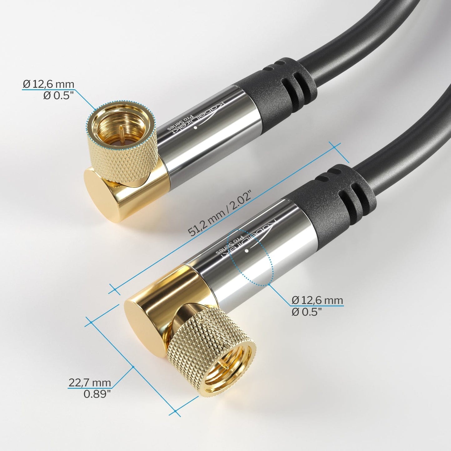 SAT cable 90° angled F connector, 75 Ohm - coaxial cable for TV, HDTV, radio, DVB-T2, DVB-C, DVB-S, DVB-S2
