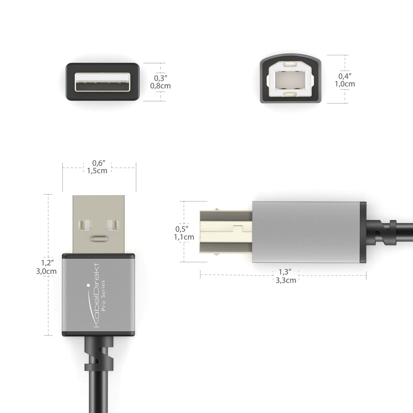 USB printer cable, USB 2.0, USB-B to USB-A