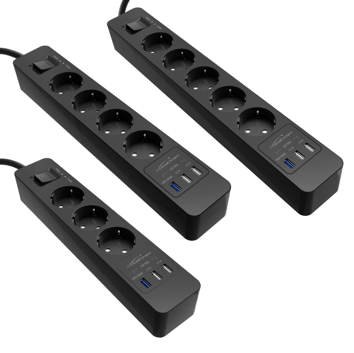 Steckdosenleiste schwarz – TÜV-zertifizierte Mehrfachsteckdose mit USB und Quick Charge