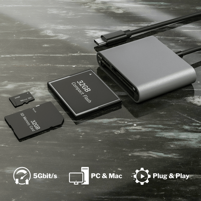 Card reader - USB-C connector - for SD, SDXC, SDHC, microSD, MMC, CF