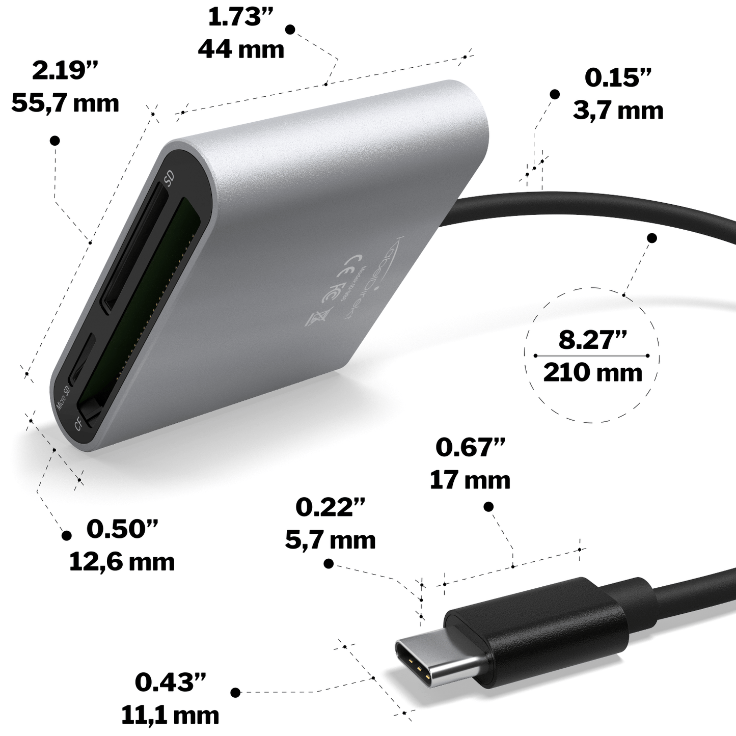 Card reader - USB-C connector - for SD, SDXC, SDHC, microSD, MMC, CF