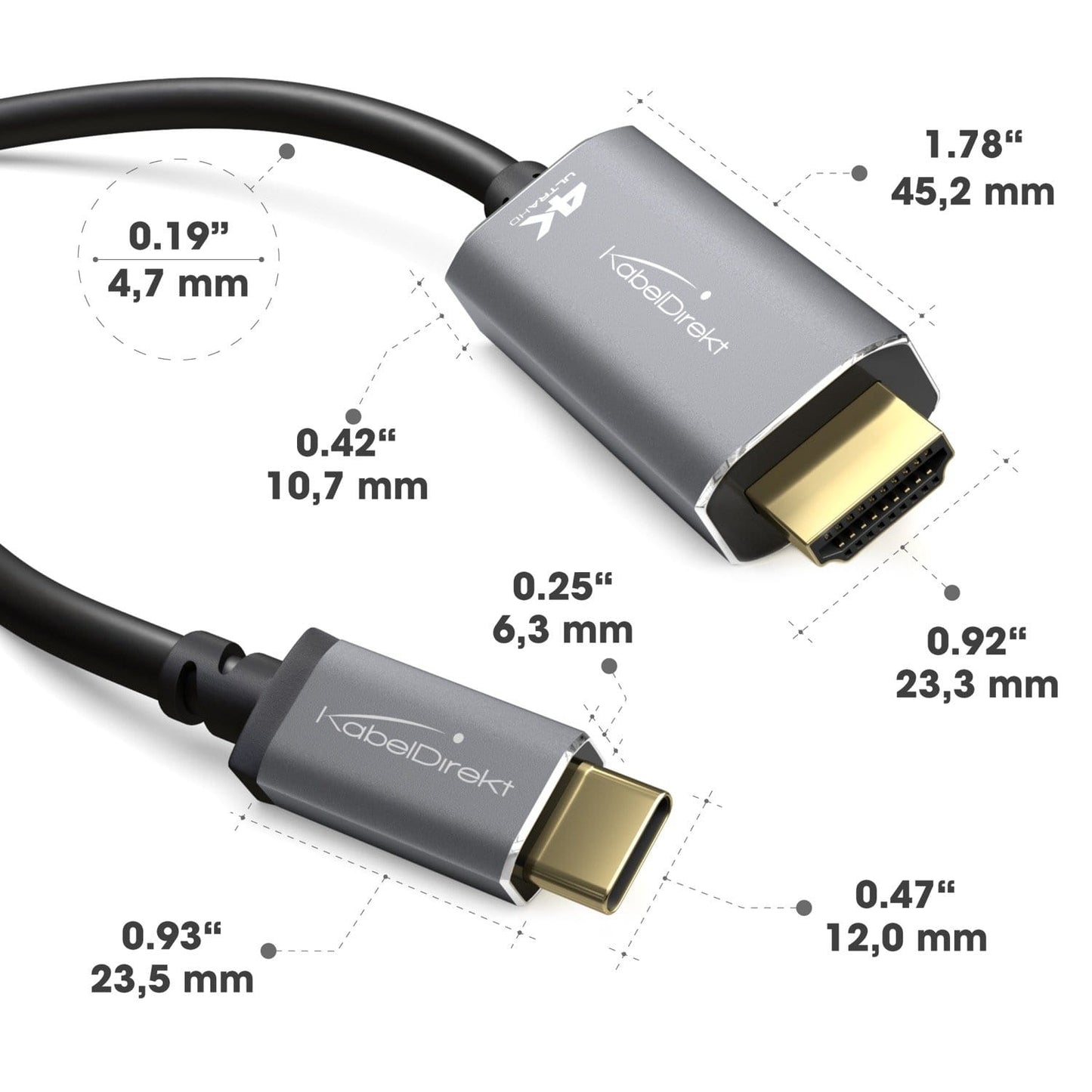 USB-C to HDMI adapter cable with metal plugs - 2 m - for 4K/60 Hz