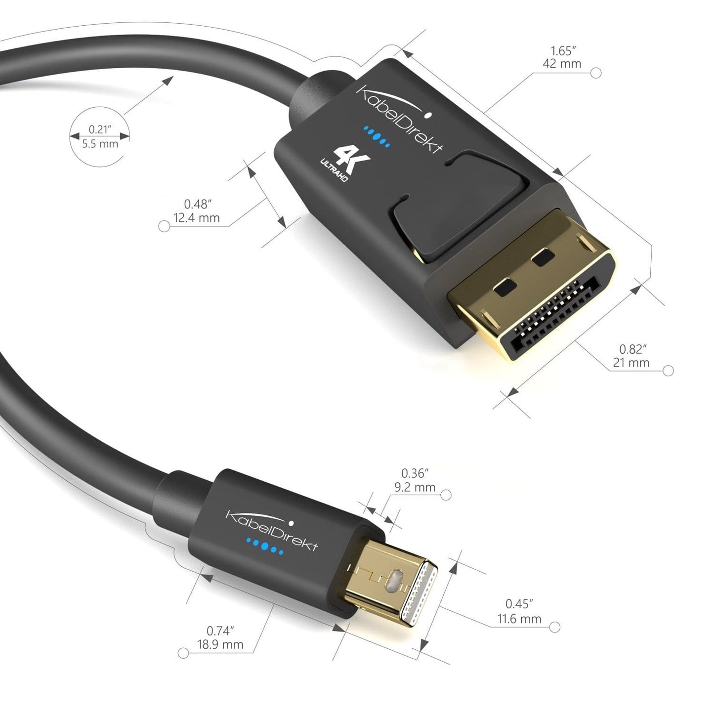 Mini DisplayPort (DP / Thunderbolt) to DisplayPort cable - UHD resolution with 4K / 60Hz, version 1.2, for PC, Mac