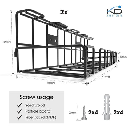 KD Essentials - Metal Wire Basket Large Screw On Set of 2 - Wire Retainer & Wire Tray
