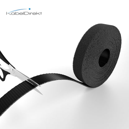 Klett-Kabelbinder – frei zuschneidbare, wiederverwendbare Klettband-Rolle, 12,5 mm breit, schwarz