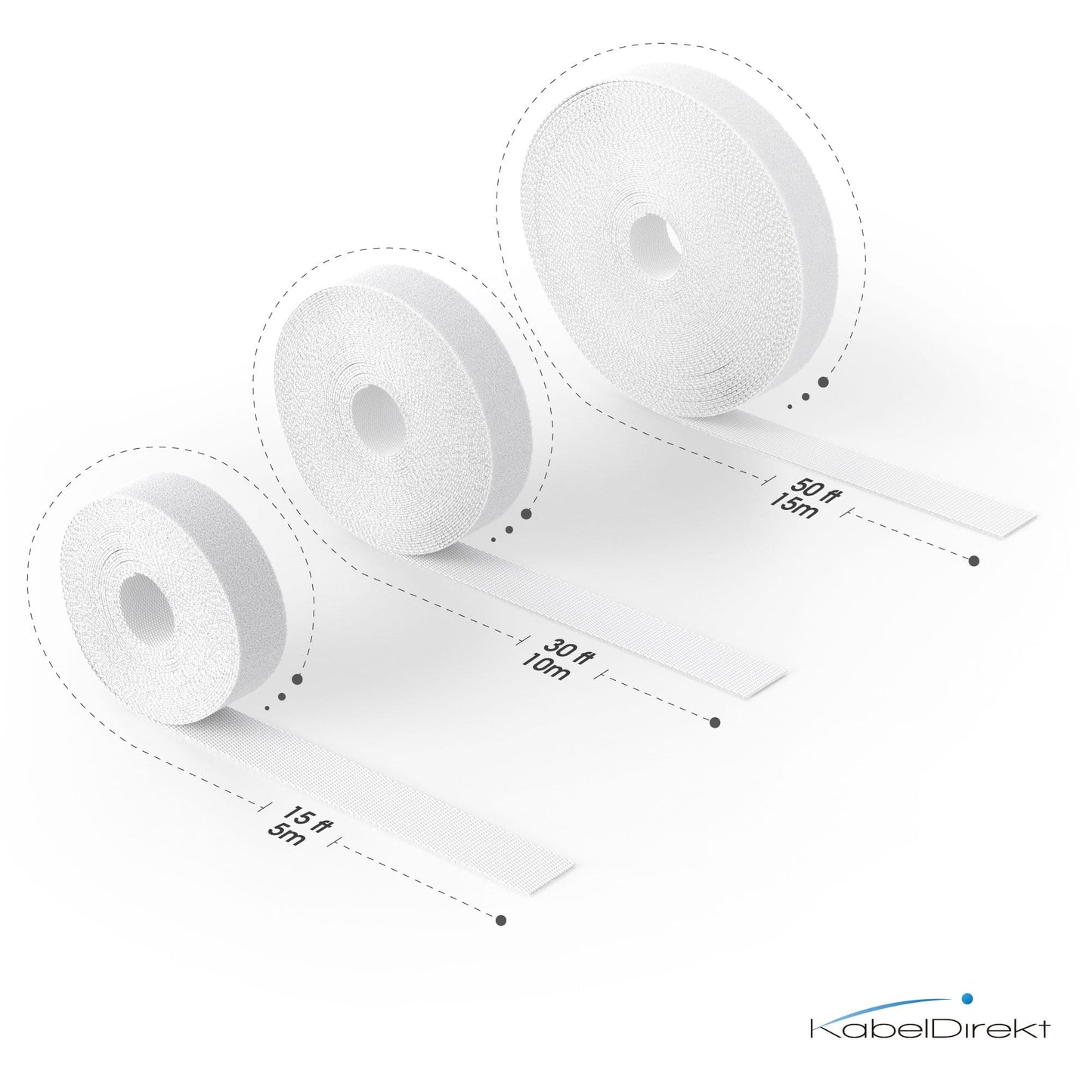 Hook and Loop Cable Ties - Free Cut Reusable Hook and Loop Tape Roll 20mm Wide White