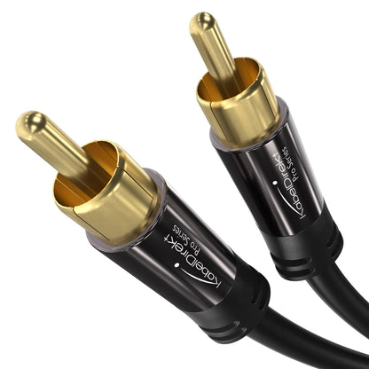 Subwoofer cable, 1 RCA to 1 RCA coax audio cable, RCA plug, for amplifier/HiFi, audio signal (analog/digital) or composite video, 75 ohms
