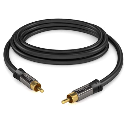 Subwoofer cable, 1 RCA to 1 RCA coax audio cable, RCA plug, for amplifier/HiFi, audio signal (analog/digital) or composite video, 75 ohms