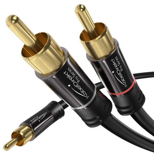 1 RCA to 2 RCA Y cable, stereo audio cable, coax cable, RCA plug analogue/digital, adapter for subwoofer/amplifier/HiFi and home cinema/receiver