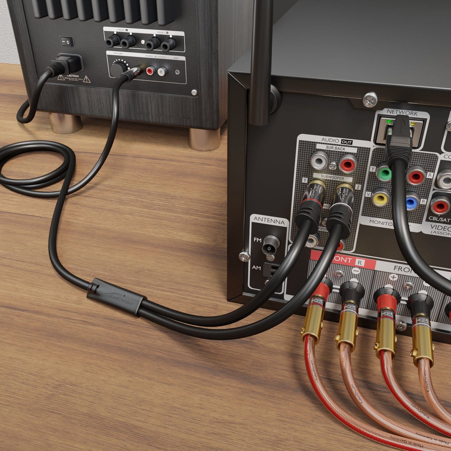 1 Cinch zu 2 Cinch Y-Kabel, Stereo-Audiokabel, Koax-Kabel, RCA-Stecker analog/digital, Adapter für Subwoofer/Verstärker/HiFi und Heimkino/Receiver