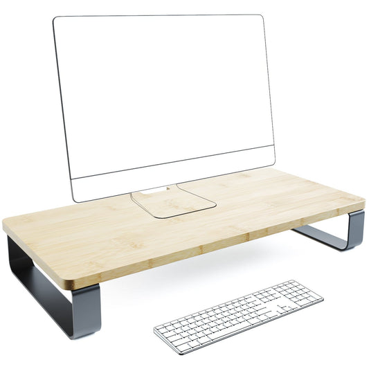 Bamboo Monitor Stand - Wooden Table with Metal Legs by KD Essentials